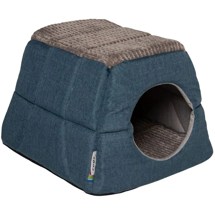 Cama Colchoneta Gatos Rogz Oslo Igloo Pudz Azul Osc 2en1