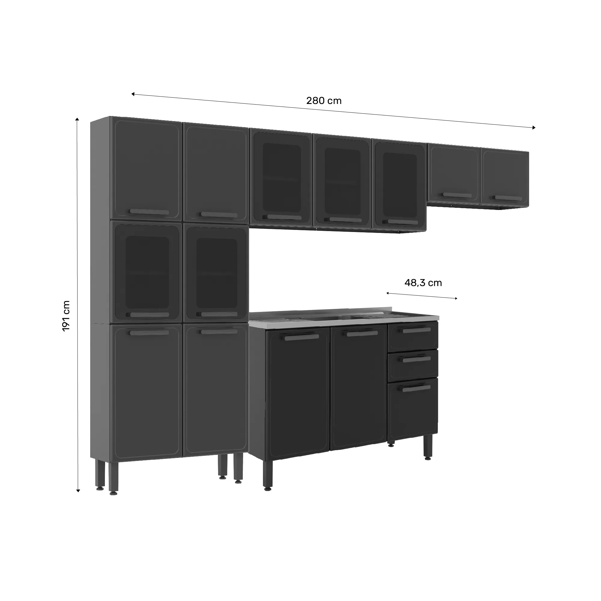 Cocina Integral Acero Incluye Lavaplatos Central Gris