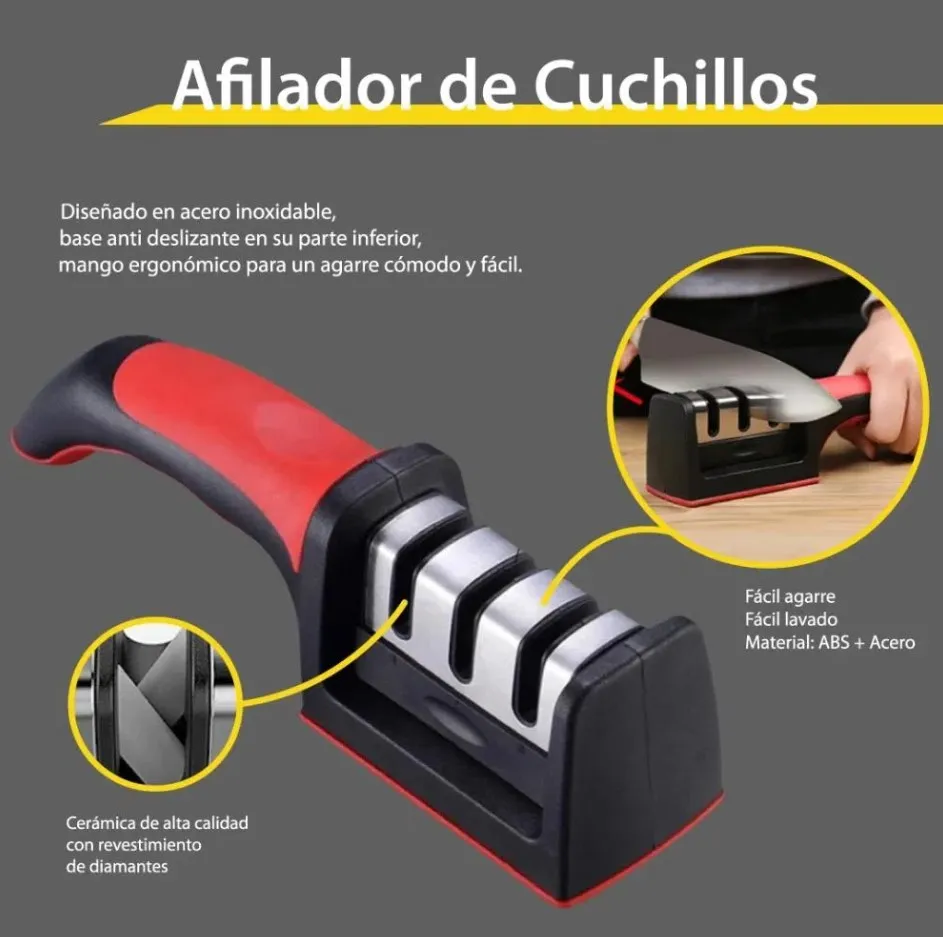 Afilador De Cuchillos Tijeras Navajas Acero Inoxidable Ergonómico