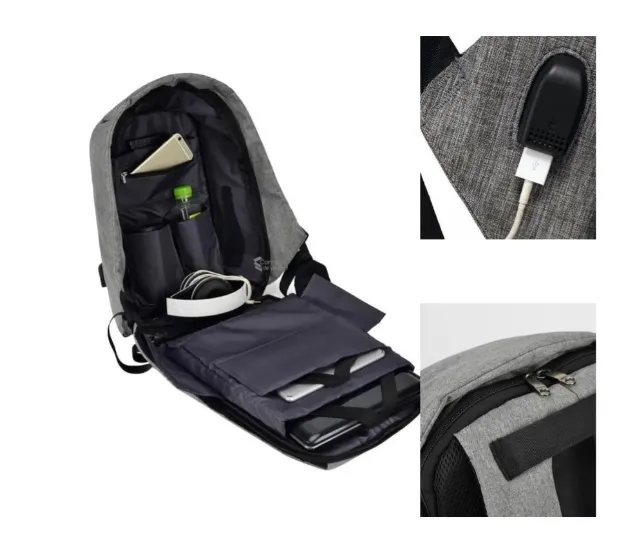 Maleta Antirrobo Mochila Morral Anti Robo Con Cable USB - Color Gris