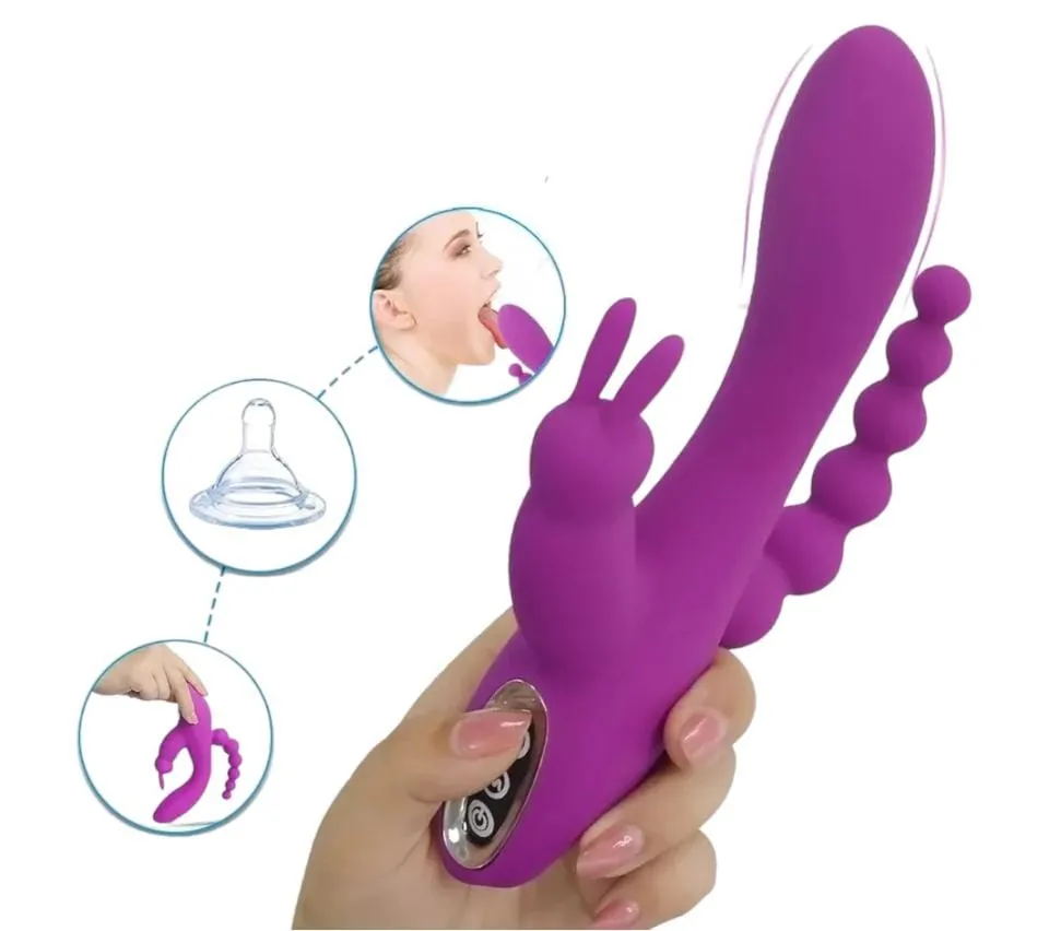 Vibrador 3 En 1 Estimulación Múltiple Ano Clitoris Y Punto G Recargable De Lujo + Lubricante Gratis