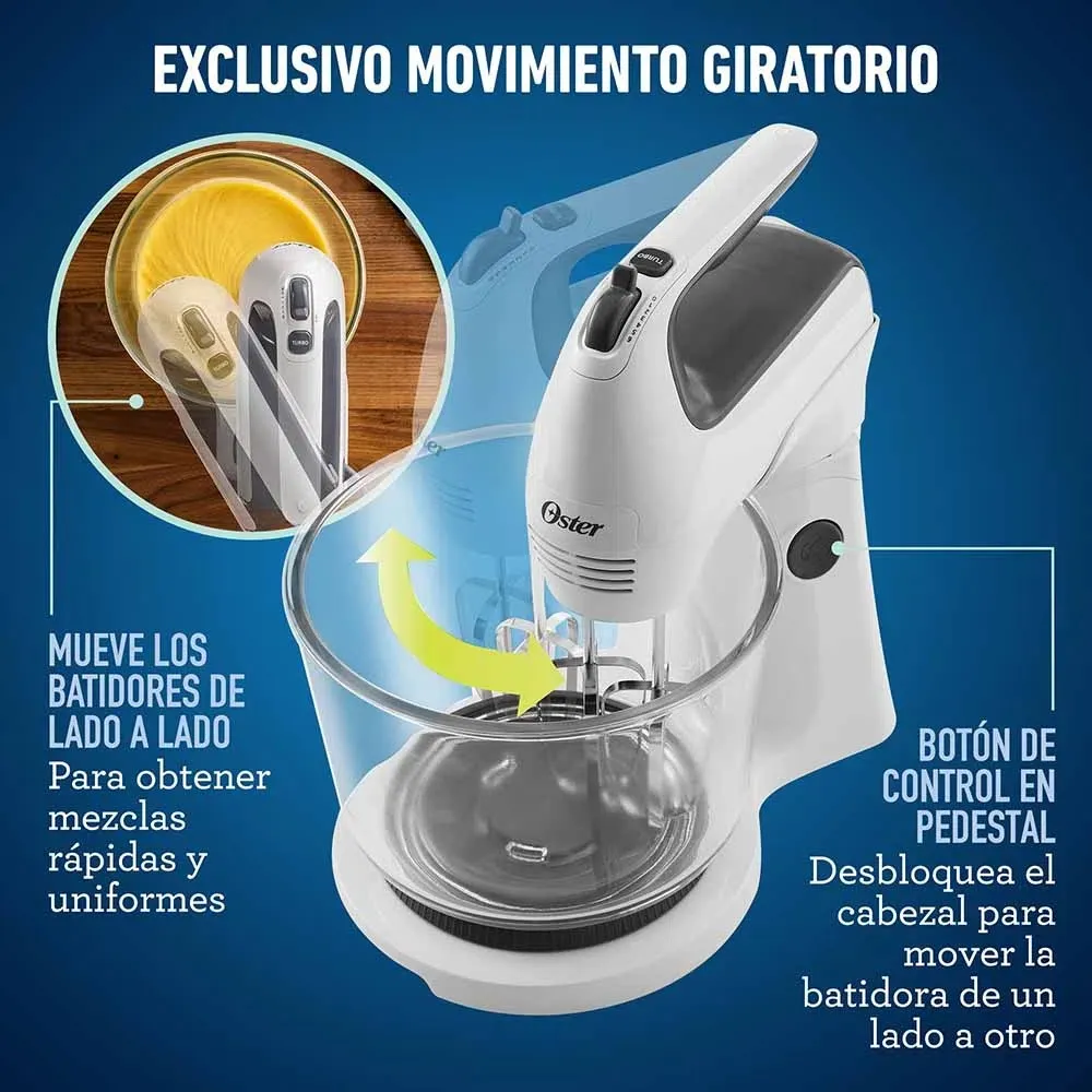 Batidora De Mano y Pedestal Oster® Blanca Con Acción Giratoria Unica FPSTHS3611