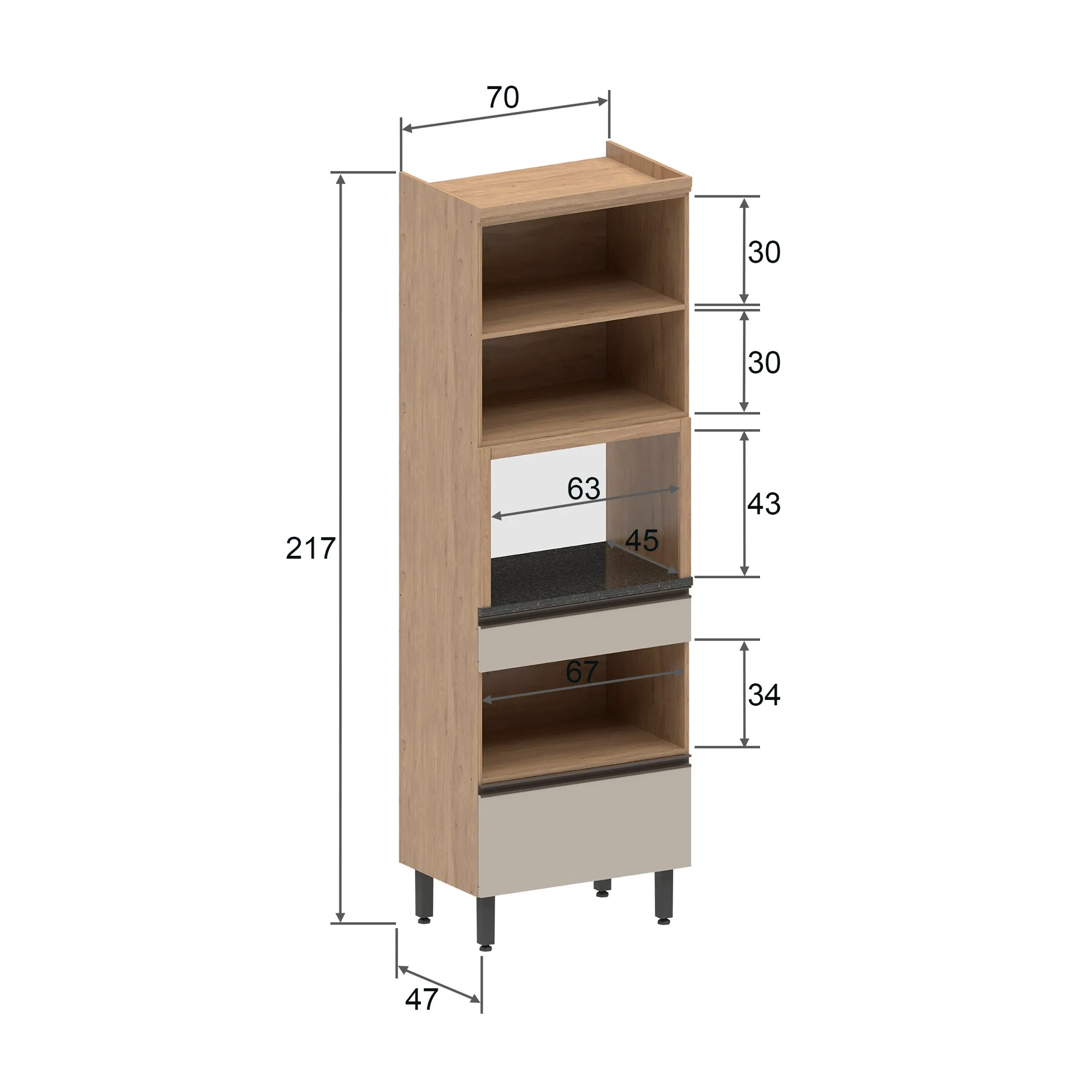 Alacena Despensa Porta Microondas 70cm En MDP 3 Puertas Arena