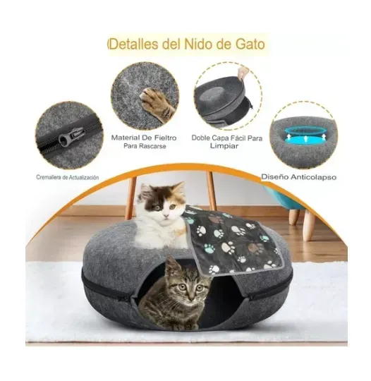 Cama Tunel Para Gatos Con Cremallera Tipo Donut Mascotas Envio Gratis