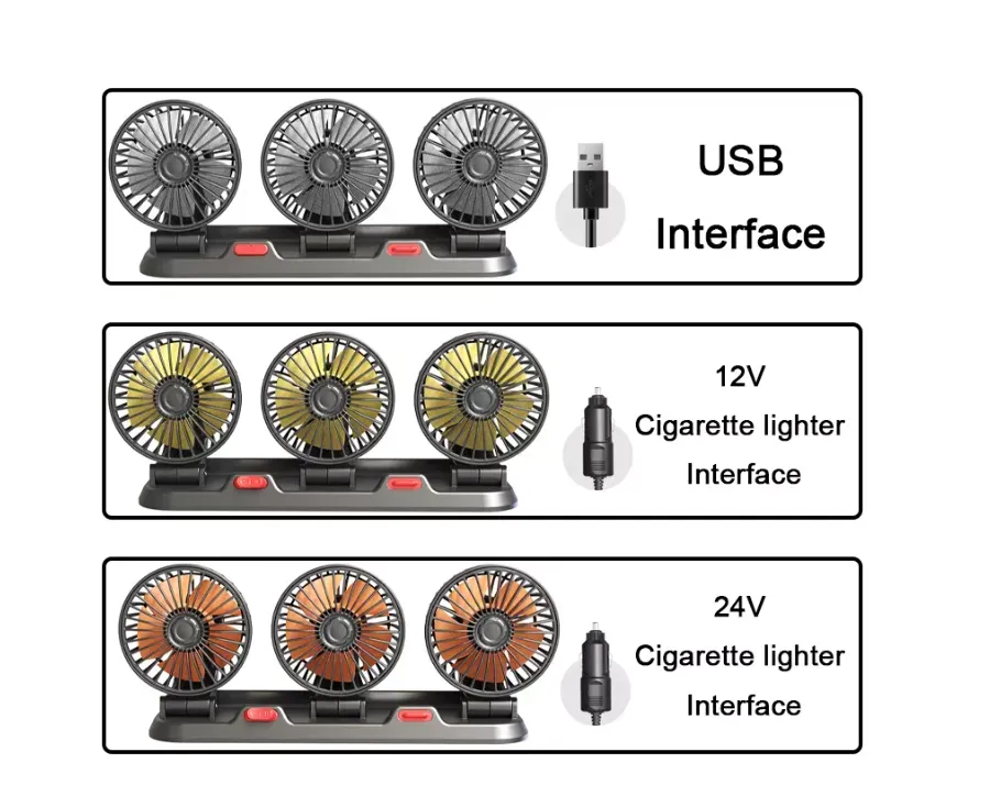 Ventilador Usb De Tres Cabezales Ventilador Para Carro