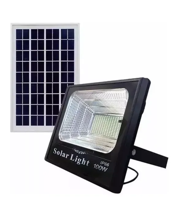 Lampara Solar 100w Con Panel Resistente Al Agua Recargable