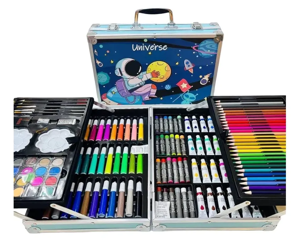 Set Arte Caja Metalica Colores Crayones Astronauta 145 Pieza