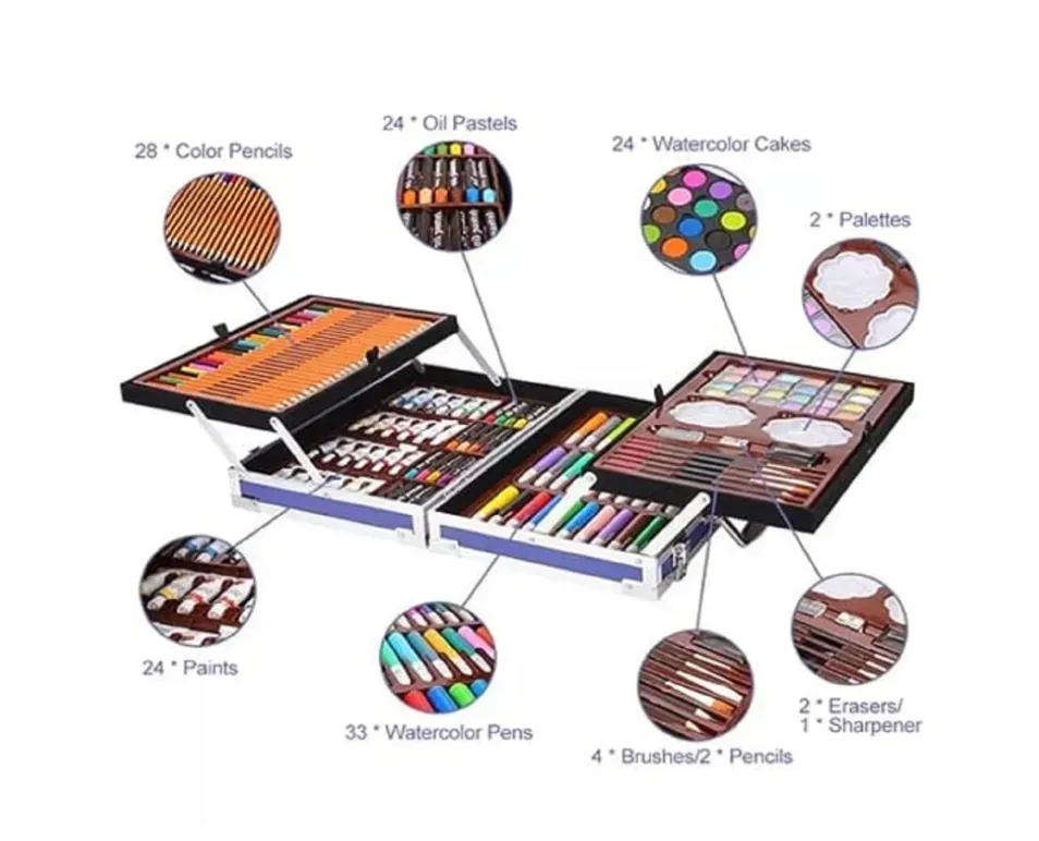 Set Arte Caja Metalica Colores Crayones Astronauta 145 Pieza