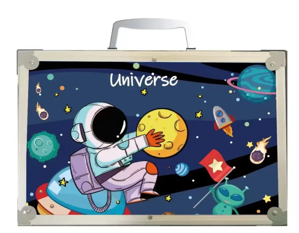 Set Arte Caja Metalica Colores Crayones Astronauta 145 Pieza