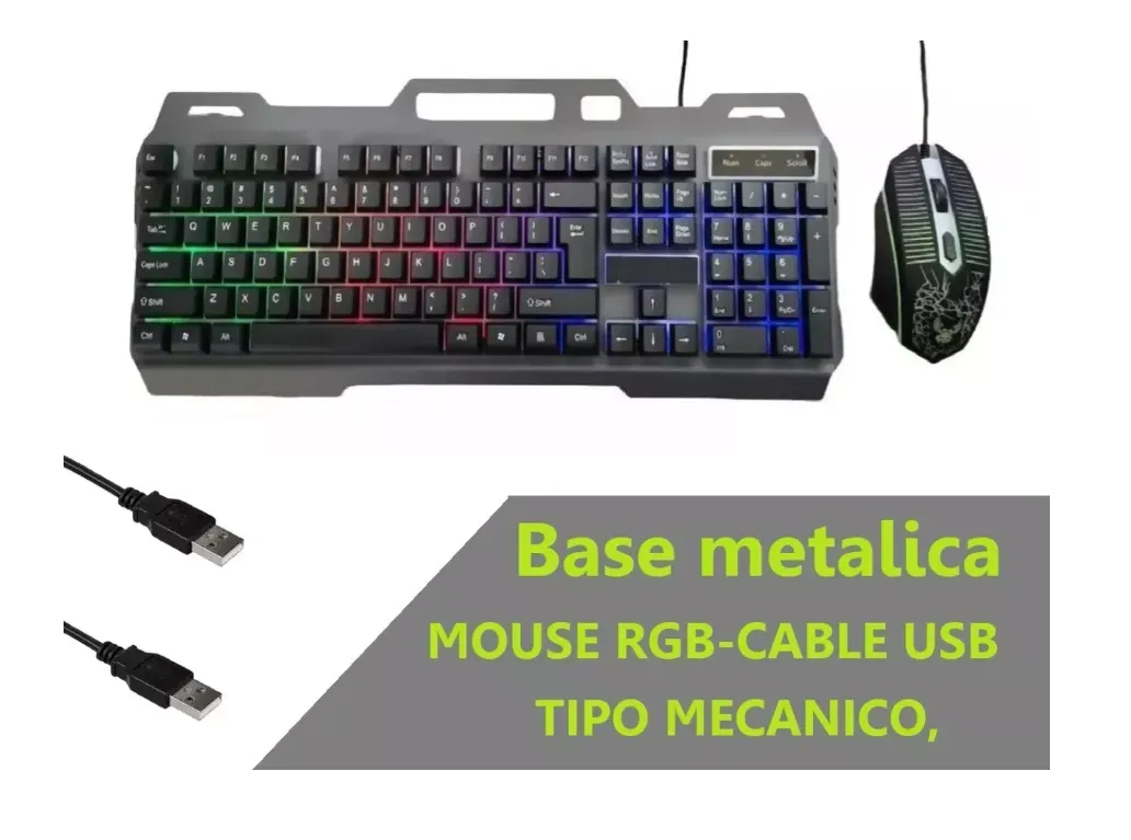 Kit De Teclado Y Mouse Usb Gamer - Metálico Luces Led