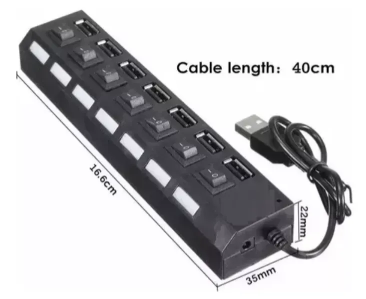 Hub Usb 7 Puertos Multiplicador Extensor Carga Datos Usb 2.0