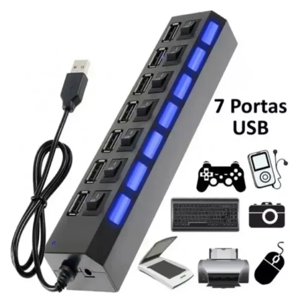 Hub Usb 7 Puertos Multiplicador Extensor Carga Datos Usb 2.0