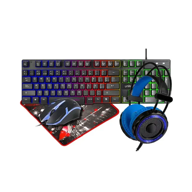 Kit Combo Teclado + Mouse + Mouse Pad + Audifonos Luz Led