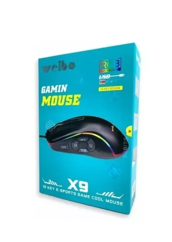 Mouse Gamer Periférico 7200dpi 10 Botones Cable Rgb Weibo X9