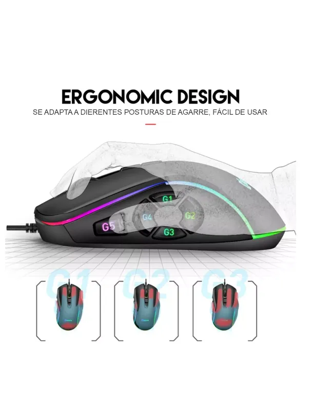 Mouse Gamer Periférico 7200dpi 10 Botones Cable Rgb Weibo X9