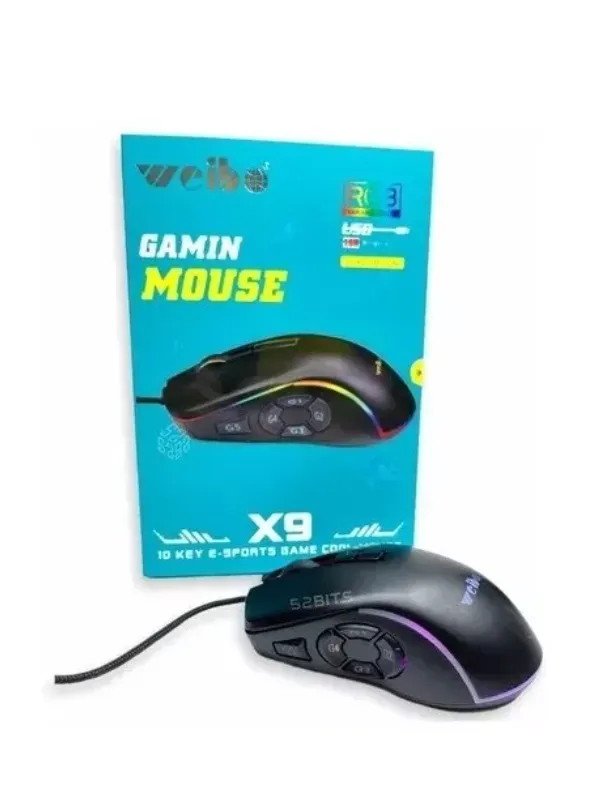 Mouse Gamer Periférico 7200dpi 10 Botones Cable Rgb Weibo X9