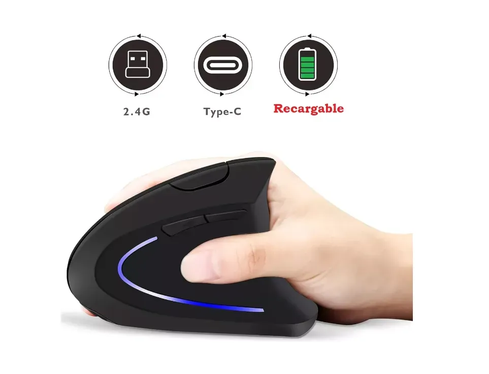 Mouse Inalambrico Ergonomico Vertical Recargable Óptico