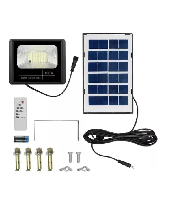 Lampara Solar 100w Con Panel Resistente Al Agua Recargable