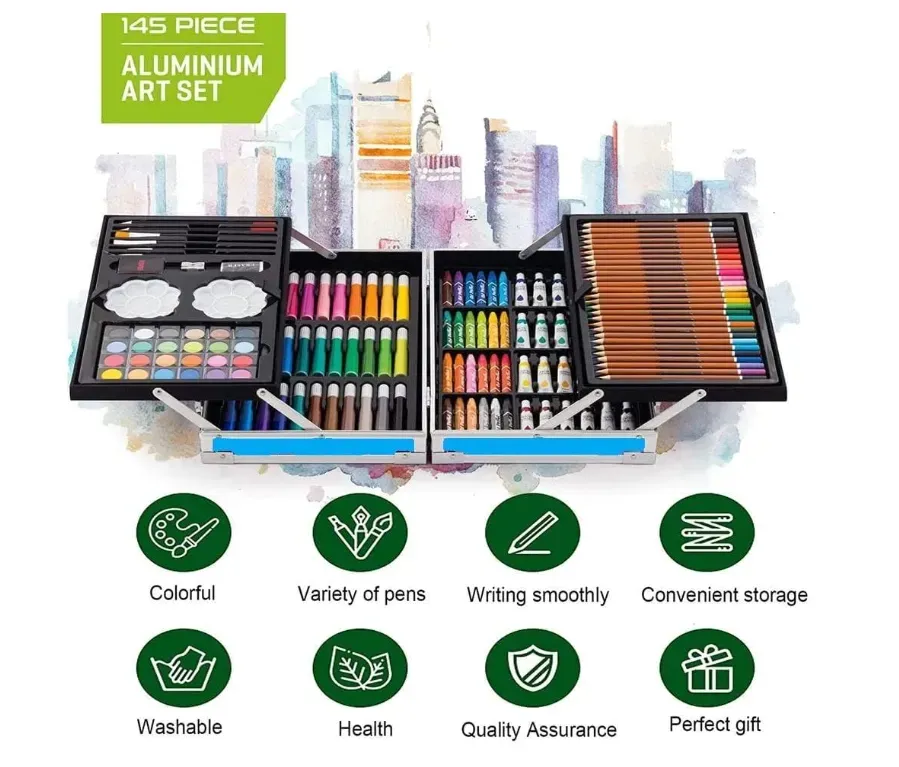 Set Arte Caja Metalica Colores Crayones Astronauta 145 Pieza