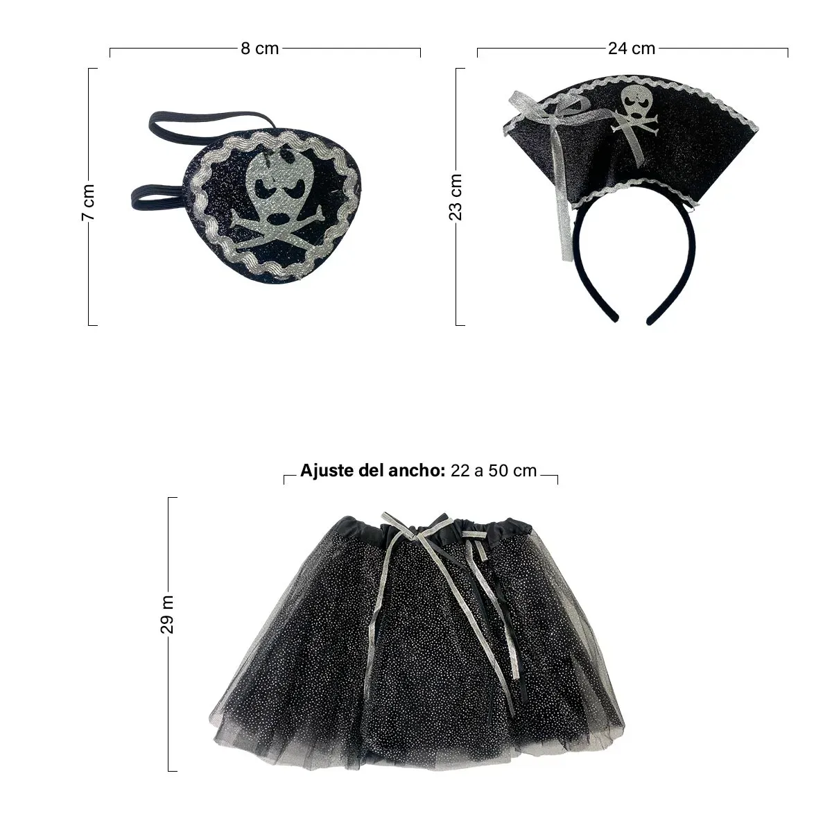 Disfraz Pirata Negro Infantil Tutú Diadema Halloween OF-1506