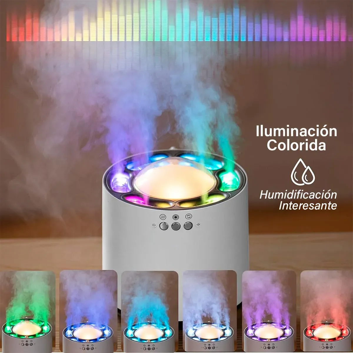 Humidificador Ritmo Musical LED 6 Difusores Aromas Luminoso DQ703