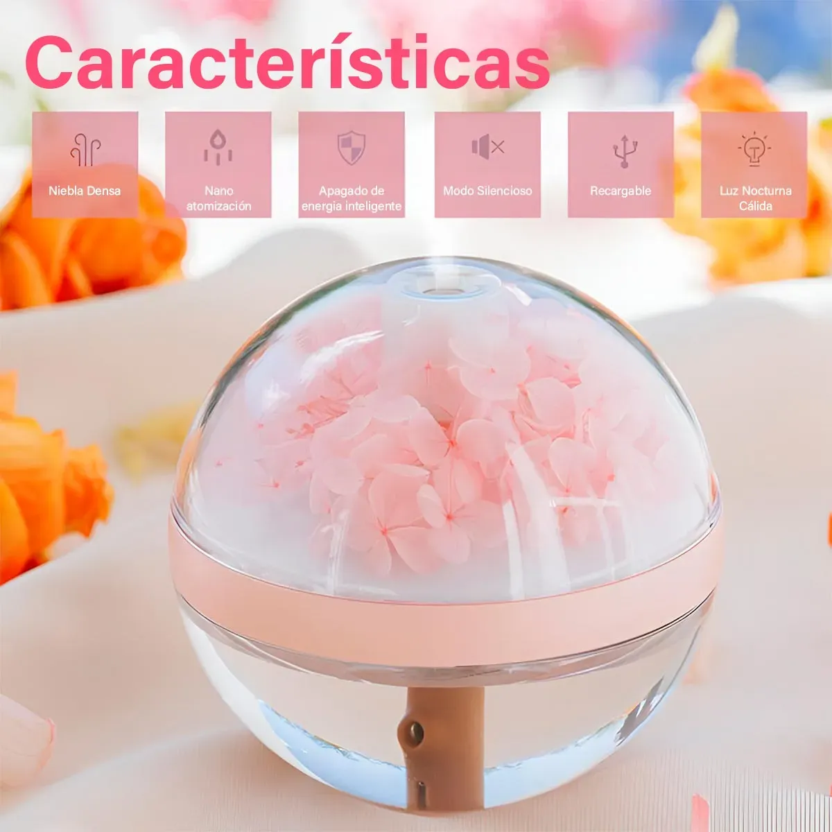 Humidificador Flores LED Ambientador Difusor Aromas Luminoso LLD-J225