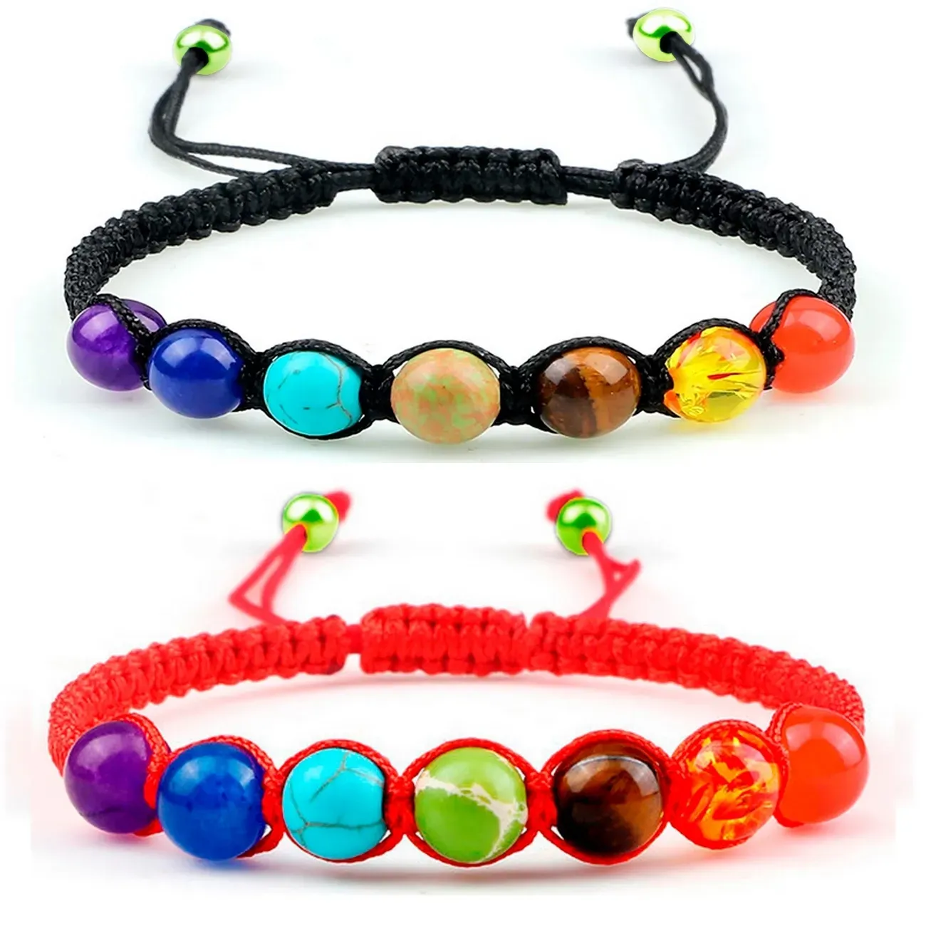 Pulsera Para Parejas 7 Chakras Cuarzos Tejida + Estuche