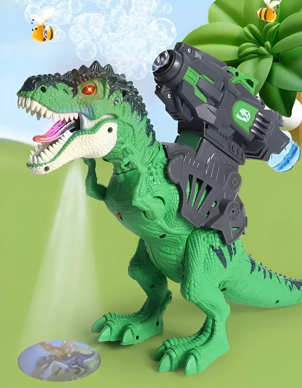 Dinosaurio Robot Lanzador Burbujar Proyector Juguete Niños