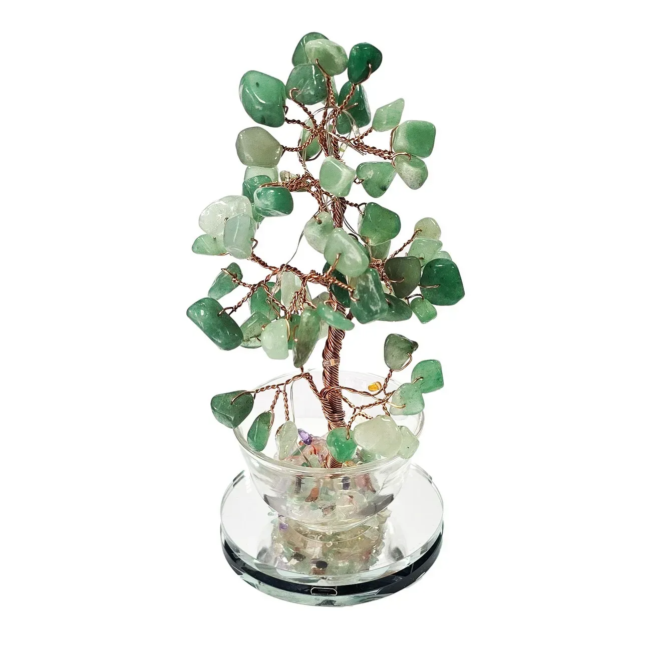 Árbol Cuarzo Jade Verde Energetico Protecciòn + Luces