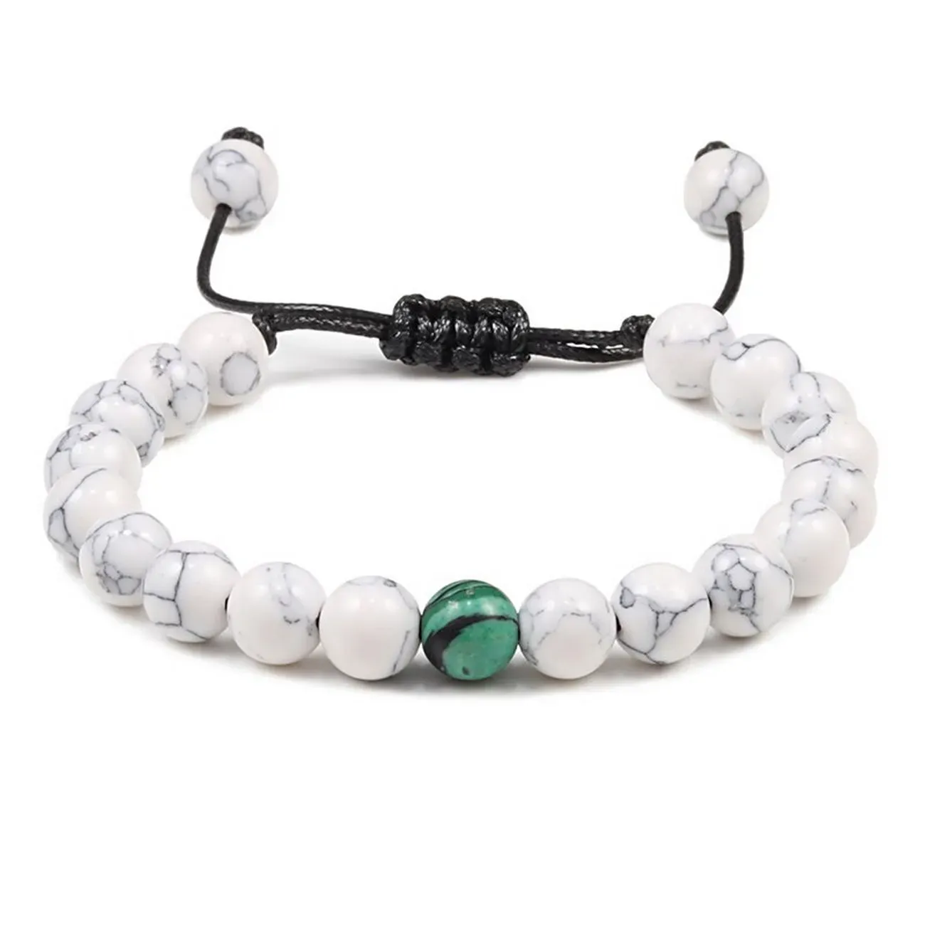 Pulsera Pareja Cuarzo Blanco - Cuarzo Malaquita + Estuche