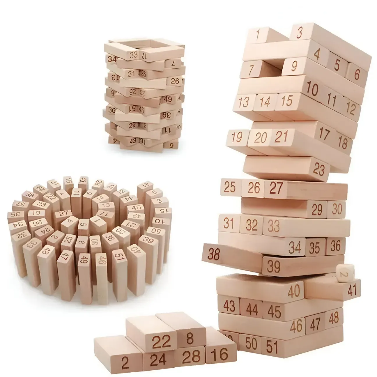 Jenga Torre Madera Mediana Bloques 48pc Dados Juego Mesa