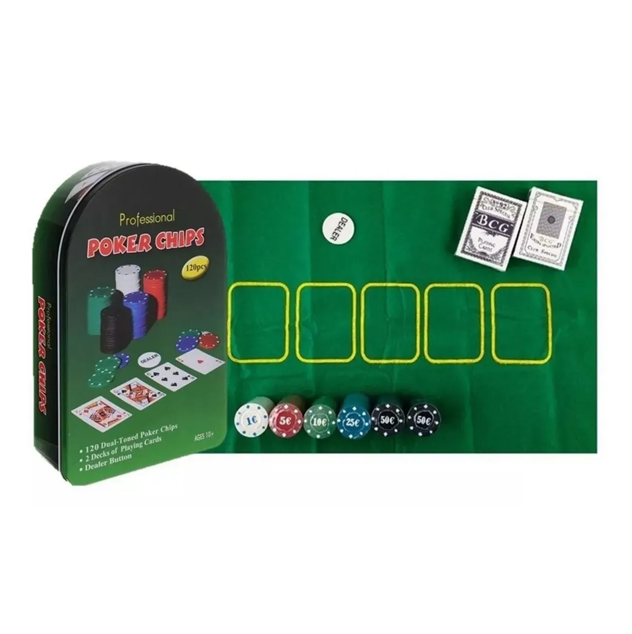 Set Poker Juego De Mesa 120 Fichas + Naipes Y Mantel