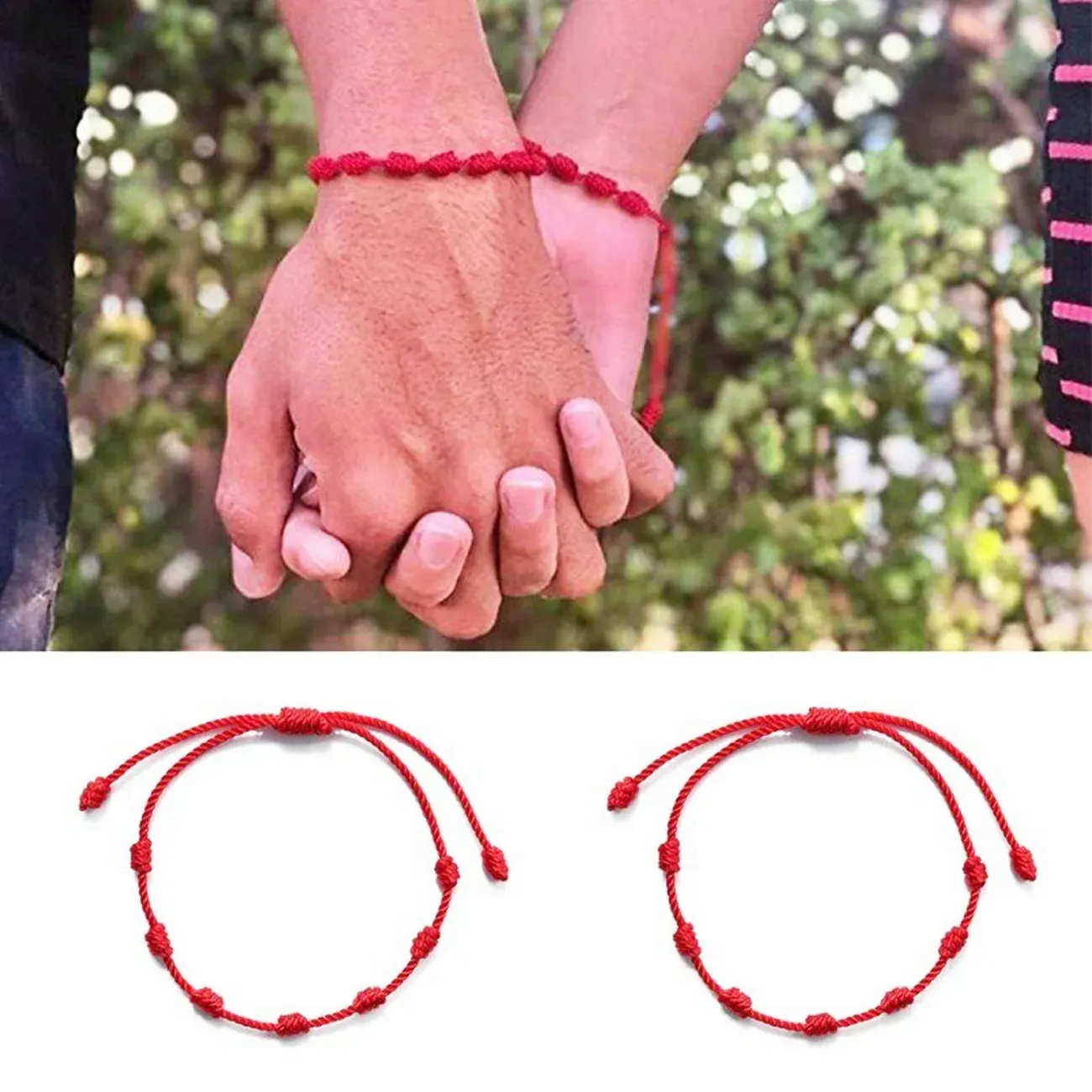 Pulsera Pareja 7 Nudos Novios Rojas + Estuche .