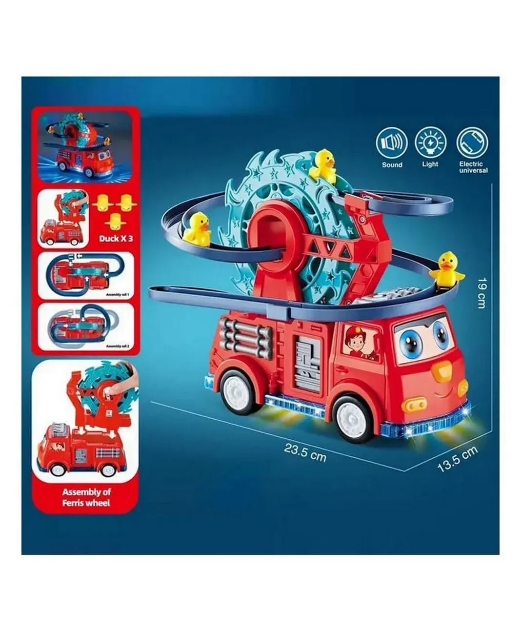 Carro Bomberos Montaña Rusa Pista Patos Luces Niño + Bateria