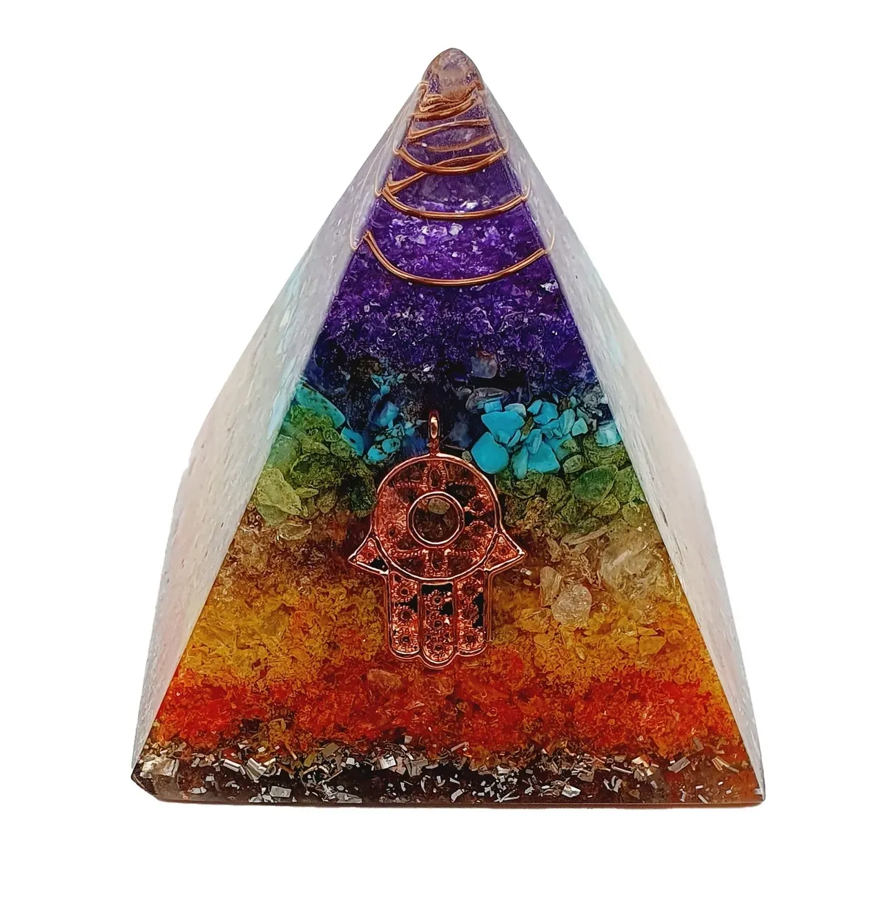 Pirámide 7 Chakras Piedra Natural Orgonita Mano Ojo Turco