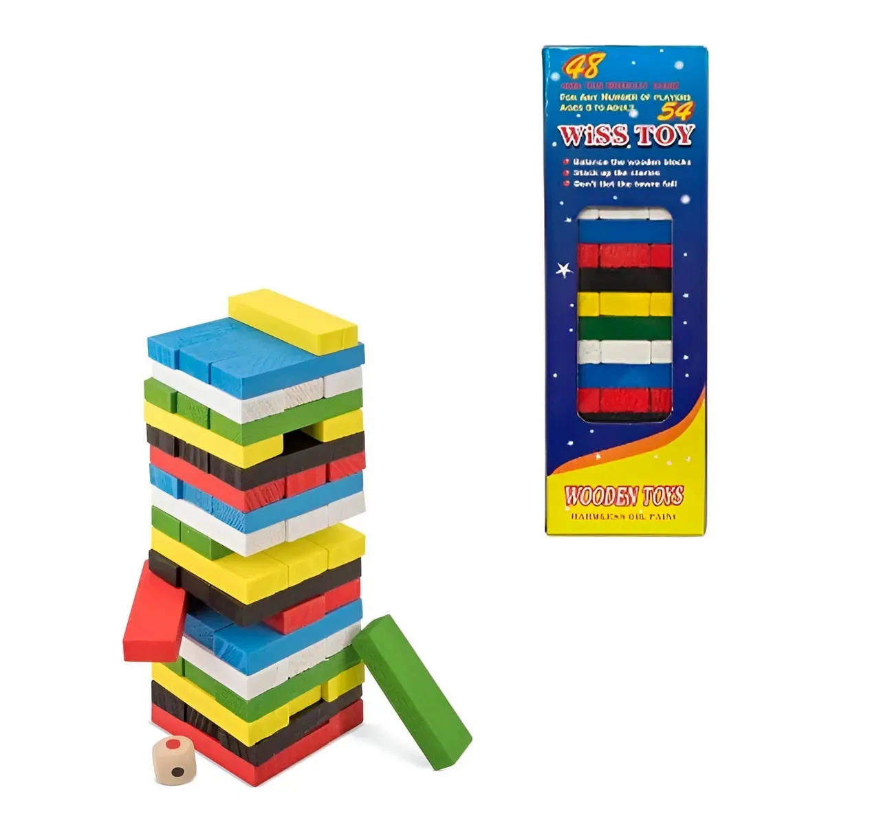 Jenga Torre Madera Bloques 54 Pc Colores Grande Juego Mesa