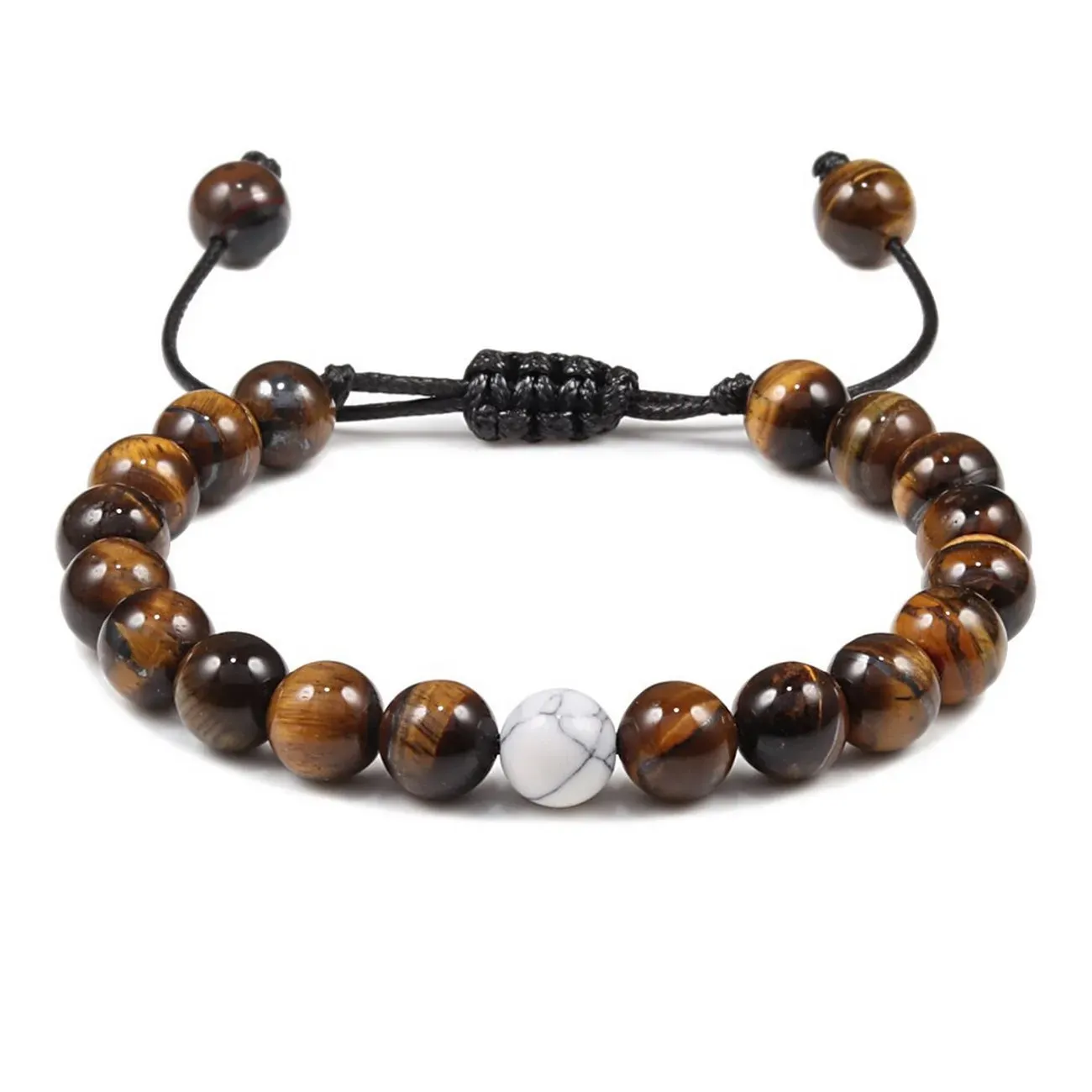 Pulsera Pareja Cuarzo Blanco - Ojo De Tigre + Estuche