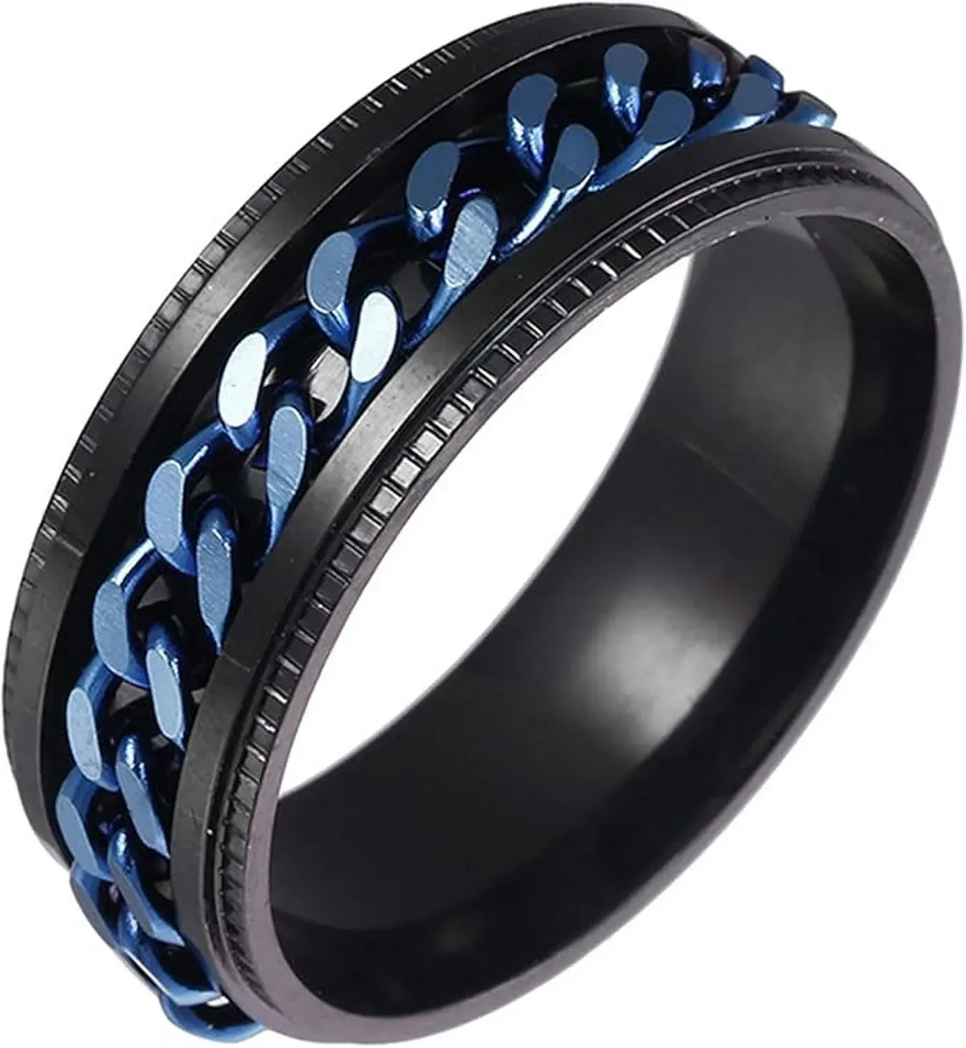 Anillo Cadena De Eslabones Giratoria Acero Azul Talla 6