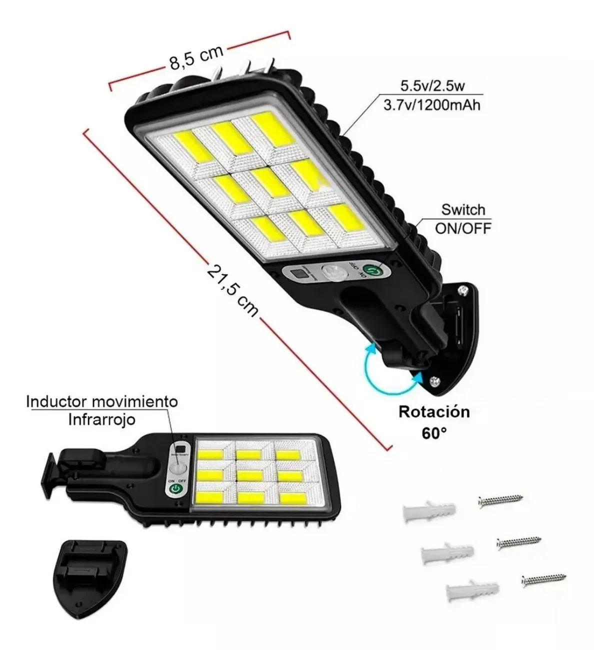 Lampara Panel Solar Exteriores Led Y Sensor Fachadas Jx-616b