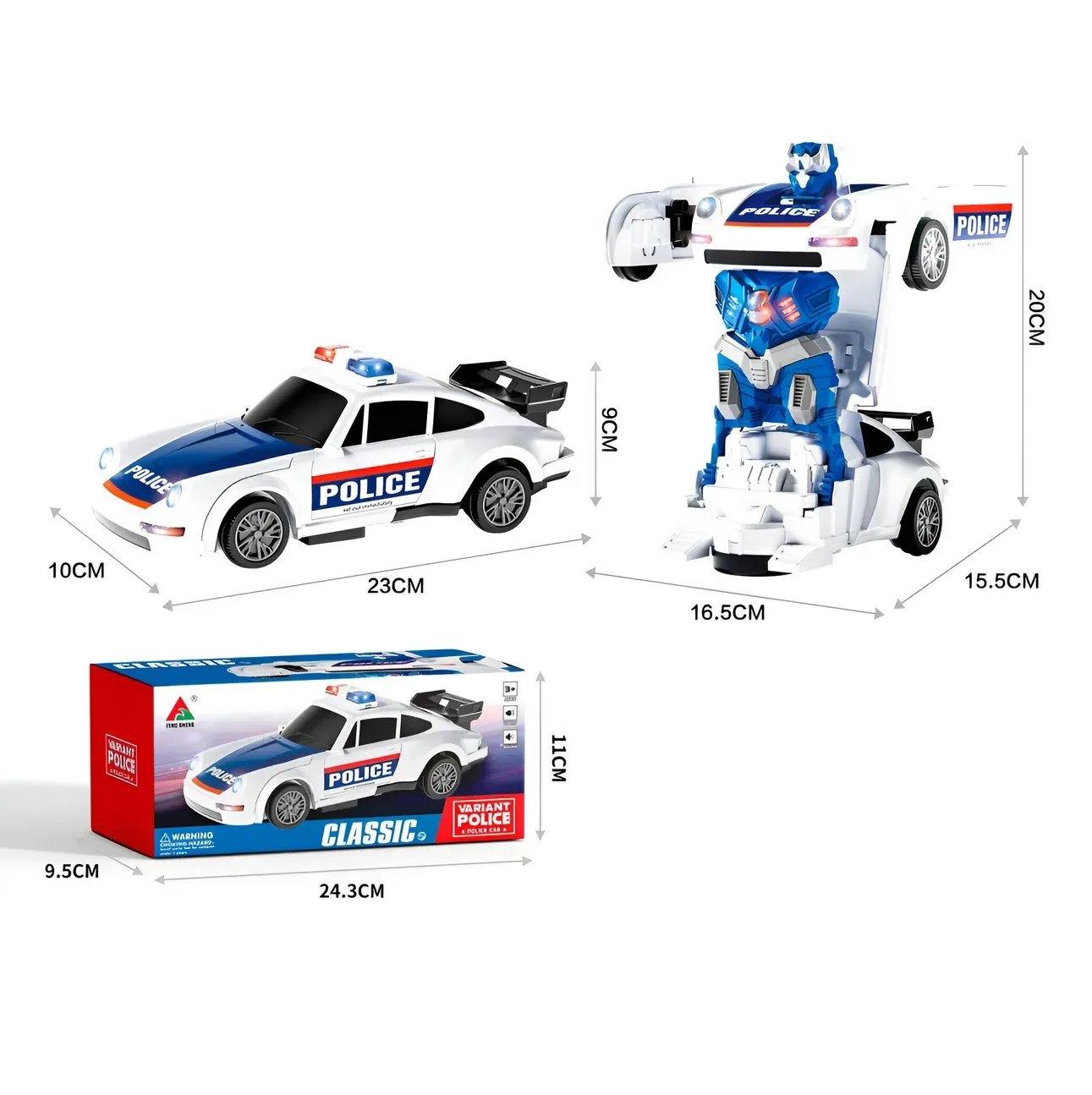 Carro Policia Luces Robot Transformers Niños + Baterias