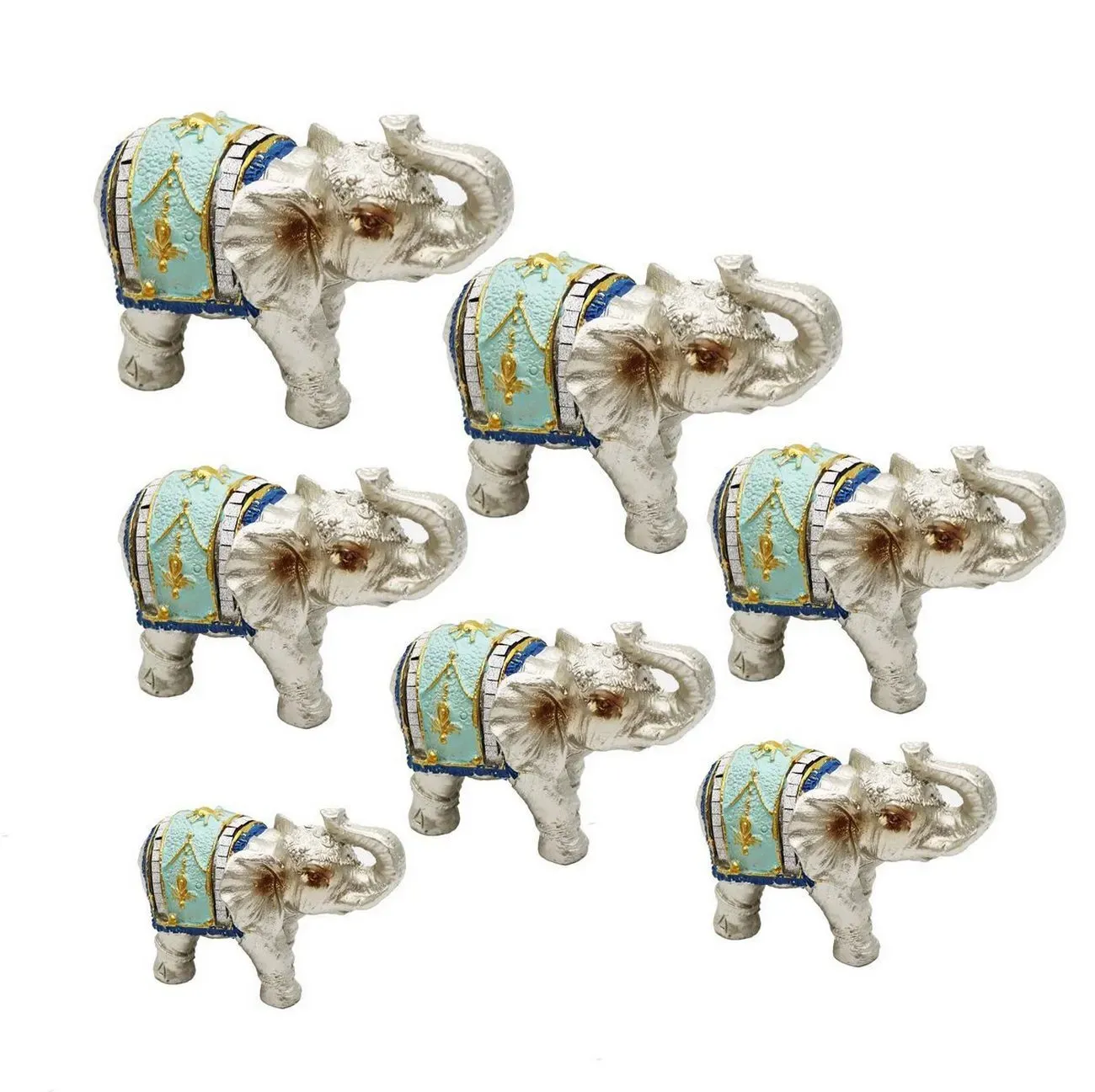 Elefante Plateado X 7 Vintage Decoración Protección