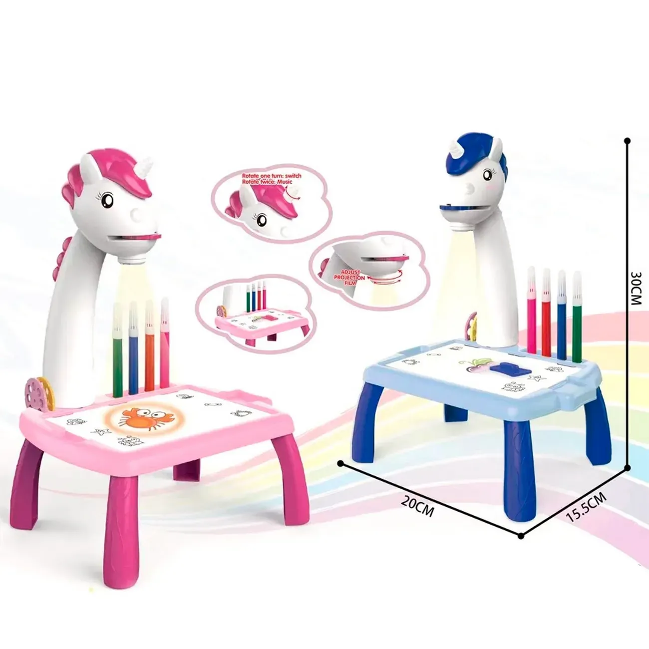 Tablero Infantil Magico Proyector Unicornio Marcadores Niño