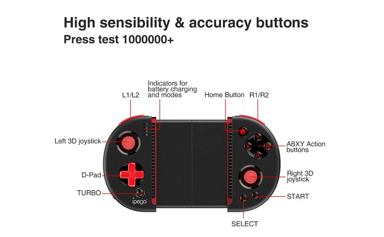 Control Joystick Inalámbrico Ipega Pg-9087s Rectractil Negro