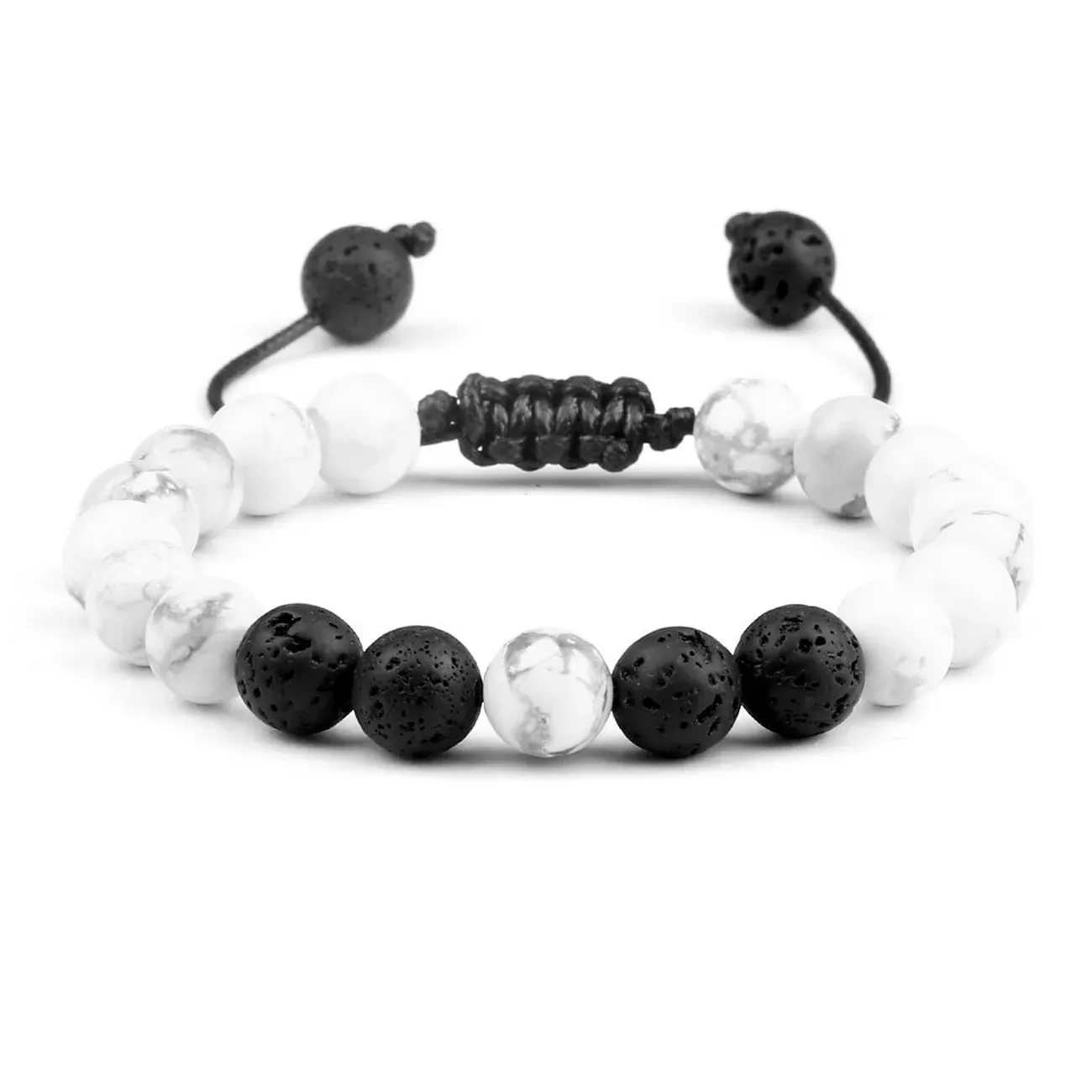 Pulsera Pareja Cuarzo Blanco - Piedra Volcanica + Estuche