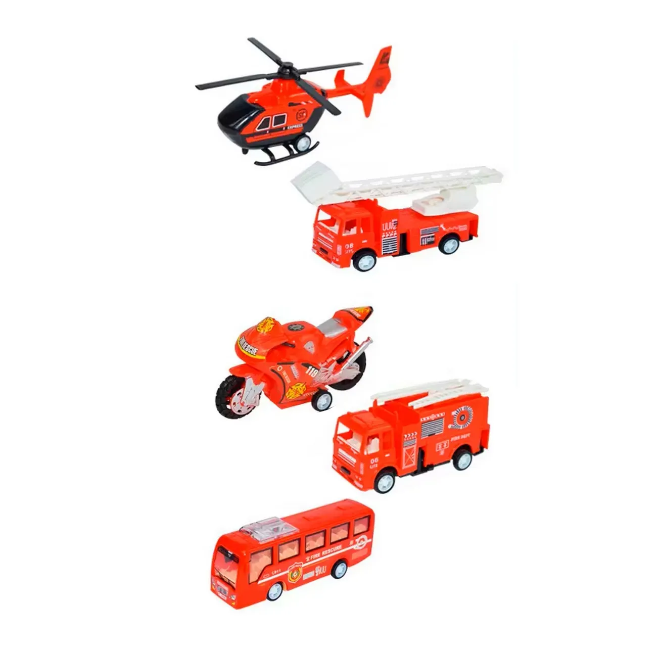 Carros De Impulso Moto Grua Bus Helicoptero Bomberos X 5 Pcs