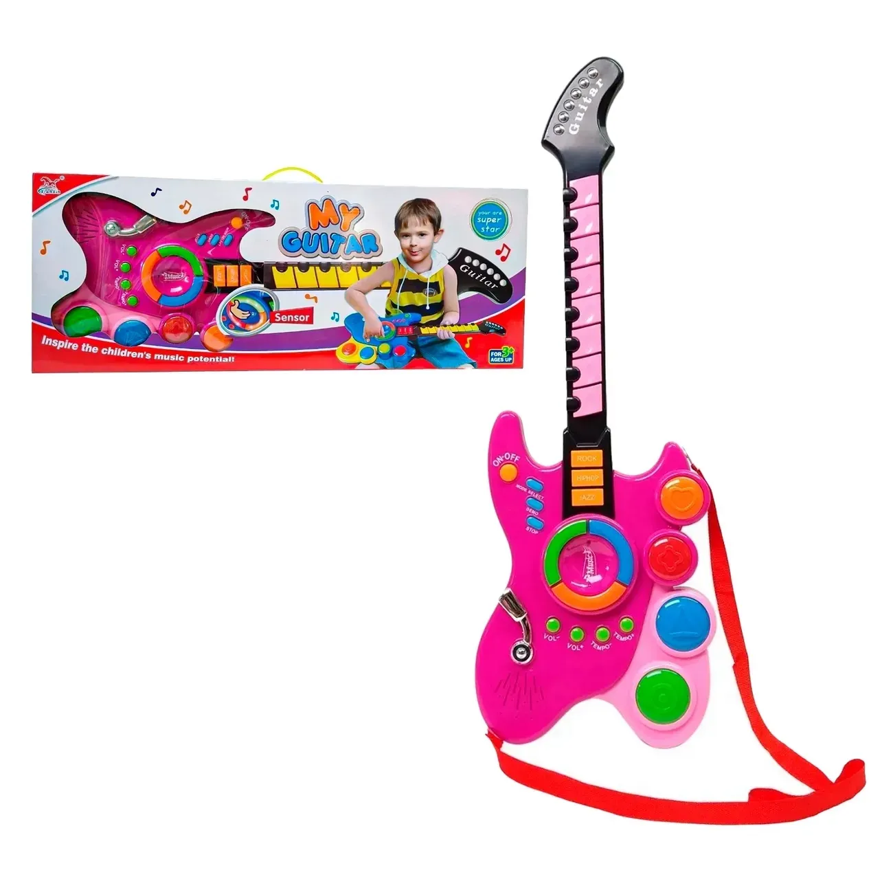 Guitarra Juguete Luces Y Sonido Niños Regalo + Baterias