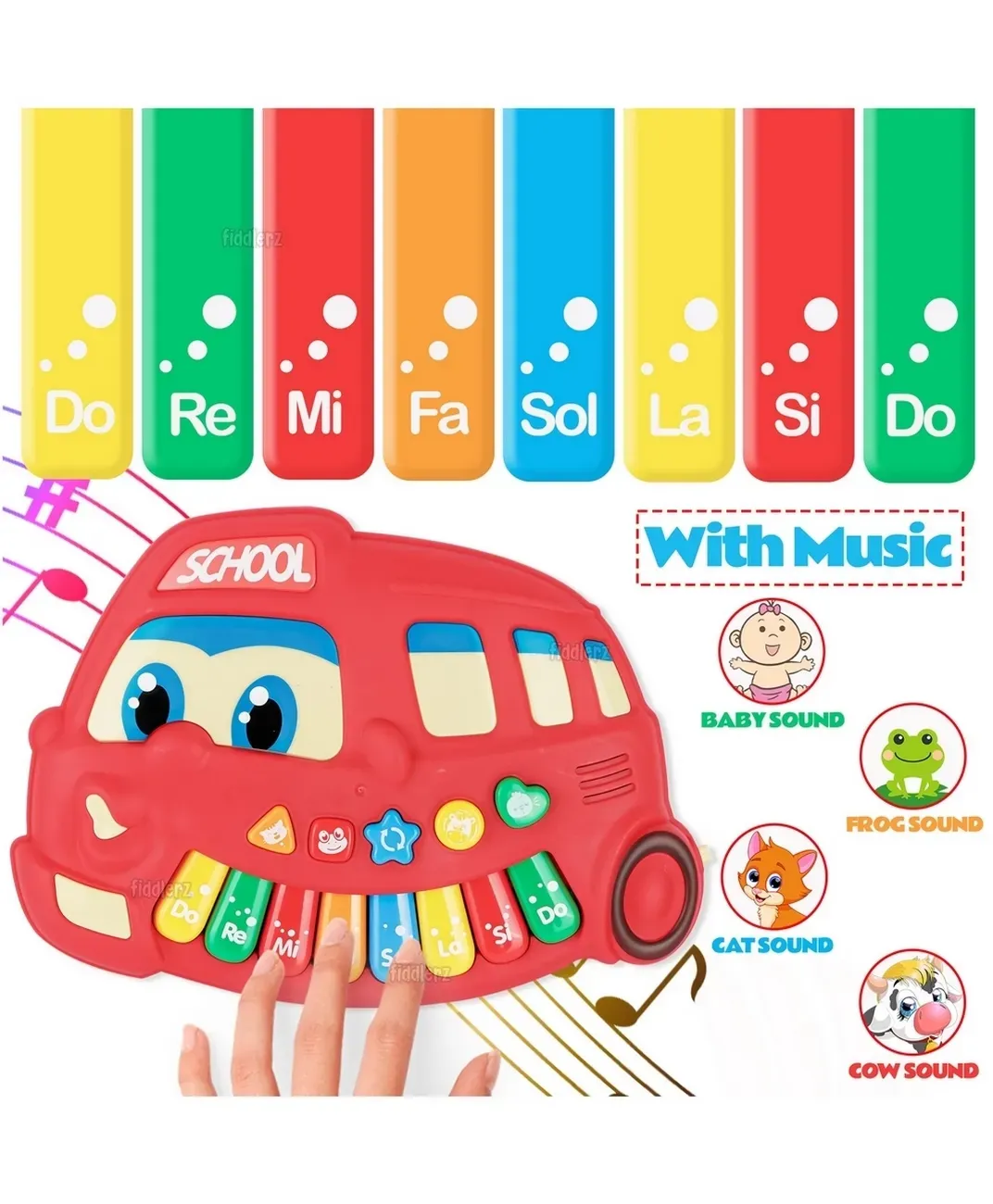 Piano Bus Escolar Sonido Y Notas Musicales Niños + Baterias