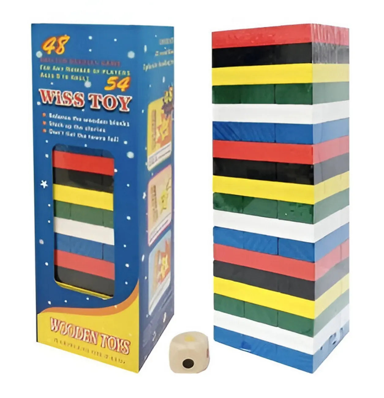 Jenga Torre Madera Bloques 54 Pc Colores Mediano Juego Mesa