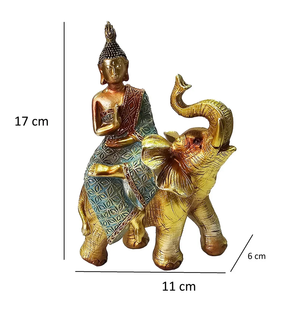 Buda Elefante Dorado Decoración Prosperidad Feng Shui 