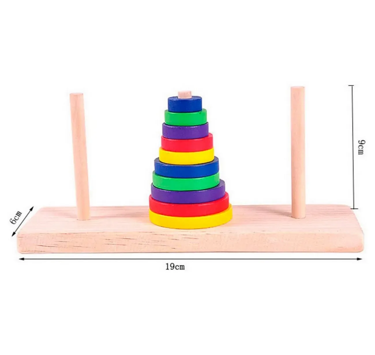 Torre De Hanoi En Caja Madera 10 Aros Base Agilidad Mental